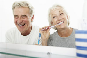 senior couple, brushing, dental routine, dental hygiene 